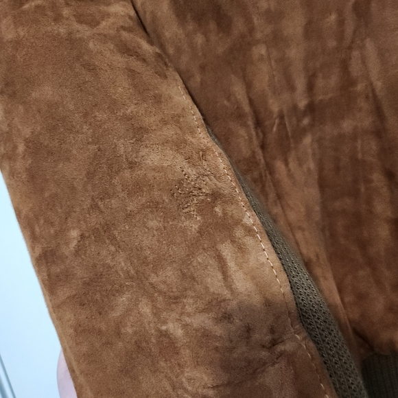 Vintage Aviator Bomber Jacket Zip Up Brown 100% Soft Lamb Suede Leather Medium - Picture 7 of 10
